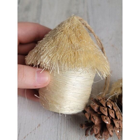 Off white bristle brush birdhouse pine cone set ornament Xmas - Picture 10 of 10